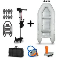 EBERTH Elektroboot Schlauchboot mit Motor, 8 Personen, 86 LBS Schubkraft, Führerscheinfrei, Angelboot mit Elektro Außenborder, Sitzbänke