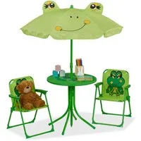 relaxdays Garten-Kindersitzgruppe Camping Kindersitzgruppe mit Schirm, Frosch