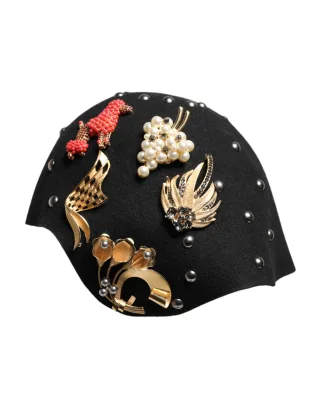 Schwarzer Woll-Multicolor-beschmückter Cloche-Hut