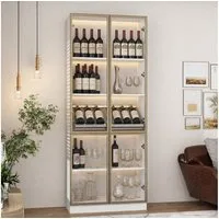 FUFU&GAGA Glasvitrine Sammelvitrine mit 5 Einlegeböden, Vitrinenschrank mit LED Beleuchtung