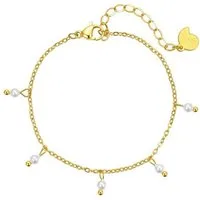 Hey Happiness Perlenarmband Damen Edelstahl, Armkette Perlen 18K Gold Roségold, Edelstahl Kettchen Perle weiß hängend, wasserfest