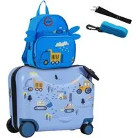 COSTWAY Kinderkoffer 12"+18" Kindertrolley, zum sitzen, mit 4 Rollen & Rucksack