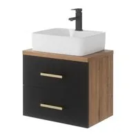 UEV Waschtisch mit Waschbecken klein mit Unterschrank set, Badmöbel Gäste-WC (mit Wasserhahn und Pop-up-Ablassventil, Komplett-Set, Badezimmmer Schrank für Gäste WC), Soft-close Schubladen,Waschbeckenunterschrank mit 2 Schubladen