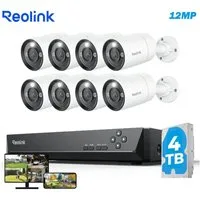 Reolink Überwachungskamera PoE 12 MP Ultra HD (Innenbereich, Außenbereich, 16-Kanal NVR mit 4TB HDD und 8 Bullet Kameras, Farbige Nachtaufnahme,Zwei-Wege-Audio,Dauernde 24/7 Aufzeichnung)