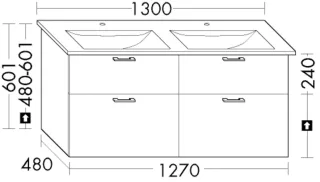 Burgbad Waschtischunterschrank System 30 Preisgruppe 3 Diago 601x1270x480 Weiß Hochglanz WYLI127F1507