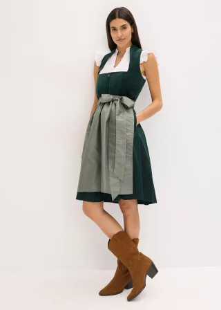bonprix Dirndl mit Samt-Mieder und Satin-Schürze (2-tlg.Set), grün, Gr.48, traditionelles Dirndl mit hochwertigen Samtmieder und changierender Schürze. Der Rock ist mit einem angenehmen Baumwollfutter ausgestattet., aus Samt