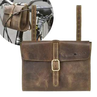 Fahrradtasche XL Lenkerbefestigung Leder antikbraun 20x16cm | Greenburry. Großzügiger Stauraum für Werkzeug und Zubehör an Ihrem Fahrradlenker.