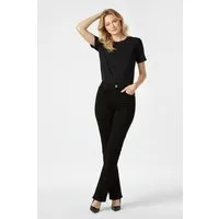ESRA Stoffhose Stretch Hose Damen Regular Stoff-Hose Damen Elegant Hose elastisch High Waist Hose Elegant Business Hose Stoffhose Straight Hose schwarz