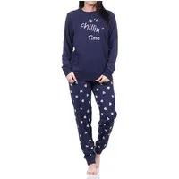Normann Pyjama Normann Damen langarm Schlafanzug mit Bündchen in Herz Punkte Optik