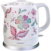 Feel Maestro Wasserkocher MR068 Elektrischer Keramikkessel 1,5L, 1.5 l, 1500 W, Wasserkocher mit Deckel Rotes Muster Blumen