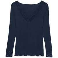 Vero Moda Langarmshirt VMSKYE LS V-NECK LACE TOP JRS NOOS Materialmix, mit Wolle und Stretch, slim fit