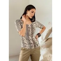 MADELEINE Kurzarmshirt Elegantes Oberteil im Animal-Design Shirt in Naturtönen mit Rundhals und kurzen Ärmeln