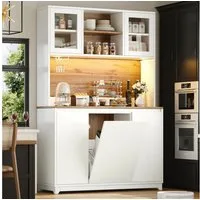 Flieks Küchenbuffet mit LED-Beleuchtung, Mülleimerfächern, Acryltüren und Gläserhalter (120×40×180 cm, 1-St) Hoschschrank Küchenschrank Buffetschrank mit verstellbare Ablagen