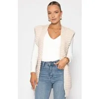 SASSYCLASSY Strickweste Lange ärmellose Strickweste für Damen Weste aus grobem Strick mit strukturierten Schultern Offwhite Schwarz