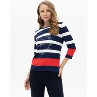 Passioni Strickpullover in blau- weiß gestreift Gestreiftes Strickshirt im Maritimen Stil mit Glitzersteinen