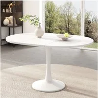 Flieks Esstisch ausziehbarer Küchentisch rund/oval, Eisengestell (verstellbare Länge 100-140x100x75 cm, Höhe Tischplatte 1,8 cm, 1-St., 1 Tisch, für 4-6 Personen), erweiterbarer Schreibtisch Bürotisch aus MDF Weiß, runde Beine
