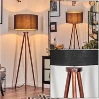hofstein Stehlampe Stehlampe aus Holz/Stoff in Dunkelbraun/Schwarz/Weiß, ohne Leuchtmittel, skandinavische Design Leuchte, Schirm (40 cm) u. Fußschalter, 1x E27