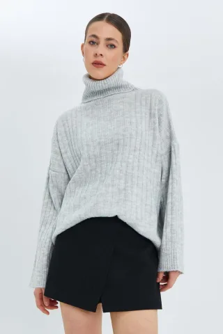 Oversized Rippstrick Rollkragenpullover