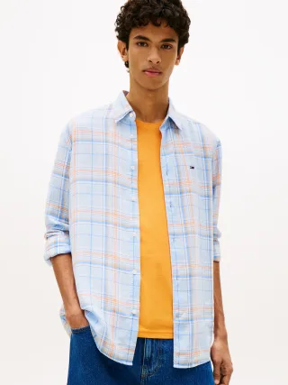 Tommy Jeans (PVH Group) - TJM RLX LINEN BLEND CHECK SHIRT Sweet Blue Big Check - Gr. - S