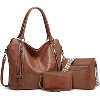 TAN.TOMI Handtasche 3-Tlg Shopper Schultertasche Geldbörse Damen Groß Umhängetasche, Für Freizeit Business Schule Büro usw in schlichter Optik