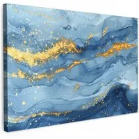 OneMillionCanvasses® Leinwandbild Aquarell - Blau - Kunst - Gold - Luxus - Modern, Fotodruck (1 St), Bilder für Badezimmer, Bad und Toiletten Deko, Bild WC 30x20 cm