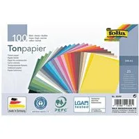 Folia Bastelkartonpapier, Tonpapier in 25 Farben, Format A5, 130g/m², 100 Blatt
