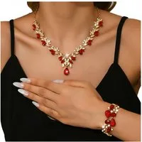 Zaewry Schmuckset Dreiteiliges Schmuckset mit Strasssteinen (2-tlg), Halskette und Armband, geeignet für Hochzeit, Ball und Party