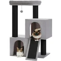 PAWZ Road Kratzbaum Kratzbaum 11cm Dicke Stämme mit extrem großen doppelten Höhle, 114cm Schwarz grau