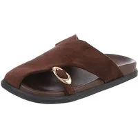 Ital-Design Damen Pantoletten mit Metallschließe & Komfortsohle Pantolette (91849006) Flach Pantoletten in Braun