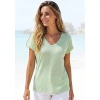 Beachtime by Lascana V-Shirt mit fixiertem Ärmelumschlag aus luftiger Viskose-Qualität