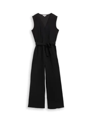 Tom Tailor - Jumpsuit mit Bindegürtel deep black - Gr. - 42