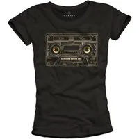 MAKAYA Print-Shirt mit Vintage Aufdruck Hip Hop Tape Rockige Damen Outfits Sommer Top Kurzarmshirt
