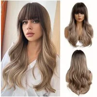 LuxusKollektion Kunsthaarperücke Perücke 24 Zoll Locken Synthetik Pony Damen Dunkelblond