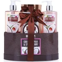 BRUBAKER Hautpflege-Set Bade- und Dusch Set, 5-tlg., Geschenkset in Geschenkbox, Kokosnuss und Erdbeer Duft