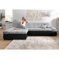 DOMO collection Ecksofa MORIC 300x172 cm, XXL-Sofa mit viel Platz, L-Form, auch in Cord, wahlweise mit Bettfunktion und Armteilverstellung, schwarz-silber