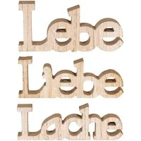 Levandeo® Deko-Schriftzug, 3er Set Schriftzug Holz Lebe Liebe Lache Braun Aufsteller Deko