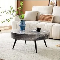 i@home Couchtisch Runder Kaffeetisch, 70 cm Durchmesser in Holzoptik, Schwarze Metallbeine, minimalistisch, ideal für kleine Räume.