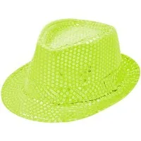 Party Factory Kostüm Pailletten-Hut neongrün Accessoire für Karneval oder Party, mit glitzernden Pailletten versehen
