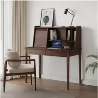 IDIMEX Schreibtisch ALISA, Massivholz Schreibtisch mit 2 Schubladen und Rollladen Nussbaum Finish