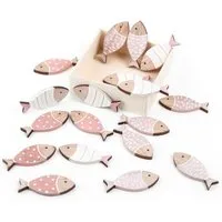 Logbuch-Verlag Dekofigur 18 kleine Fische aus Holz rosa weiß 6 cm Kommunion Taufe Deko
