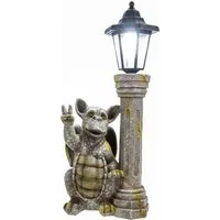 Kremers Schatzkiste Gartenfigur Gartenfigur Drachenkind Peace mit LED Solar Laterne 44 cm Polyresin