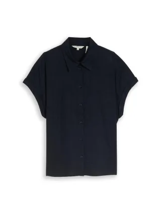 Tom Tailor - Loose Fit Bluse mit Leinenanteil sky captain blue - Gr. - 44