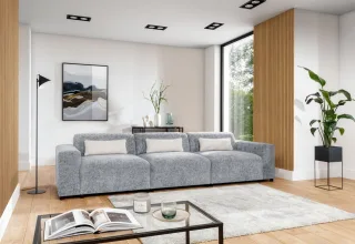 Bigsofa Designersofa Sofa ROMY 4-Sitzer in Stoff Enjoy Me Hellgrau