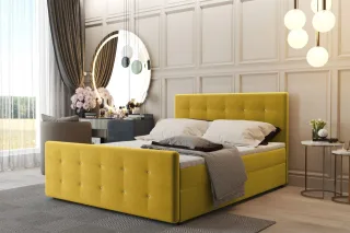 Boxspringbett Schlafzimmerbett CARLOS 160x220cm Stoff Soro Gelb inkl.Bettkasten