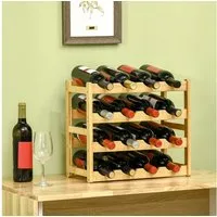 HOMCOM Weinregal Flaschenregal Weinhalter für 16 Flaschen, Wasserfestes Standregal Getränkeregal 1-tlg., Naturholz, 43 x 23,5 x 38 cm