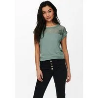 ONLY Spitzenshirt ONLNICOLE – Spitzendetails für eleganten Auftritt im Alltag figurbetont, Jersey, Viskose, Rundhals, unifarben