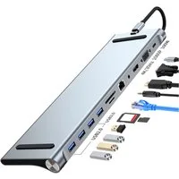 MOPUEA Dockingstation Laptop 12in1 USB C Hub HDMI TF SD Audio PD87W Dockingstation (4K/30Hz, 1080P, PD87W, Audioanschluss, Hochgeschwindigkeit)