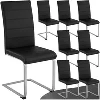 tectake Esszimmerstuhl Schwingstuhl gepolstert mit Kunstlederbezug, 41 x 52 x 99 cm (Küchenstuhl Bettina in schwarz, 8 St), hohe Rückenlehne, flaches Stahlgestell in C-Form, bodenschonend