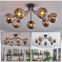 hofstein Deckenleuchte moderne Deckenlampe aus Metall/Glas in Schwarz/Rauchfarben/Klar, ohne Leuchtmittel, im Retro/Vintage-Design, Glasschrime Ø15cm, 7x E14, ohne Leuchtmittel