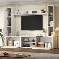 Odikalo Wohnwand Mediawand inkl.TV-Board,Standregal,2 Wandregal, (180x35x33.5cm TV Wohnwand-set mit Vitrinen (Komplett-Set, 4-St),Mediawand inkl.TV-Board, Standregal und 2 Wandregal,TV Wohnzimmermöbel-Set,TV-Schrank, stehend&hängend,TV bis 80',Weiß)